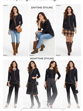Eli Black Long Sleeve Top With White Accents asymmetrical Aline Prima Cotton